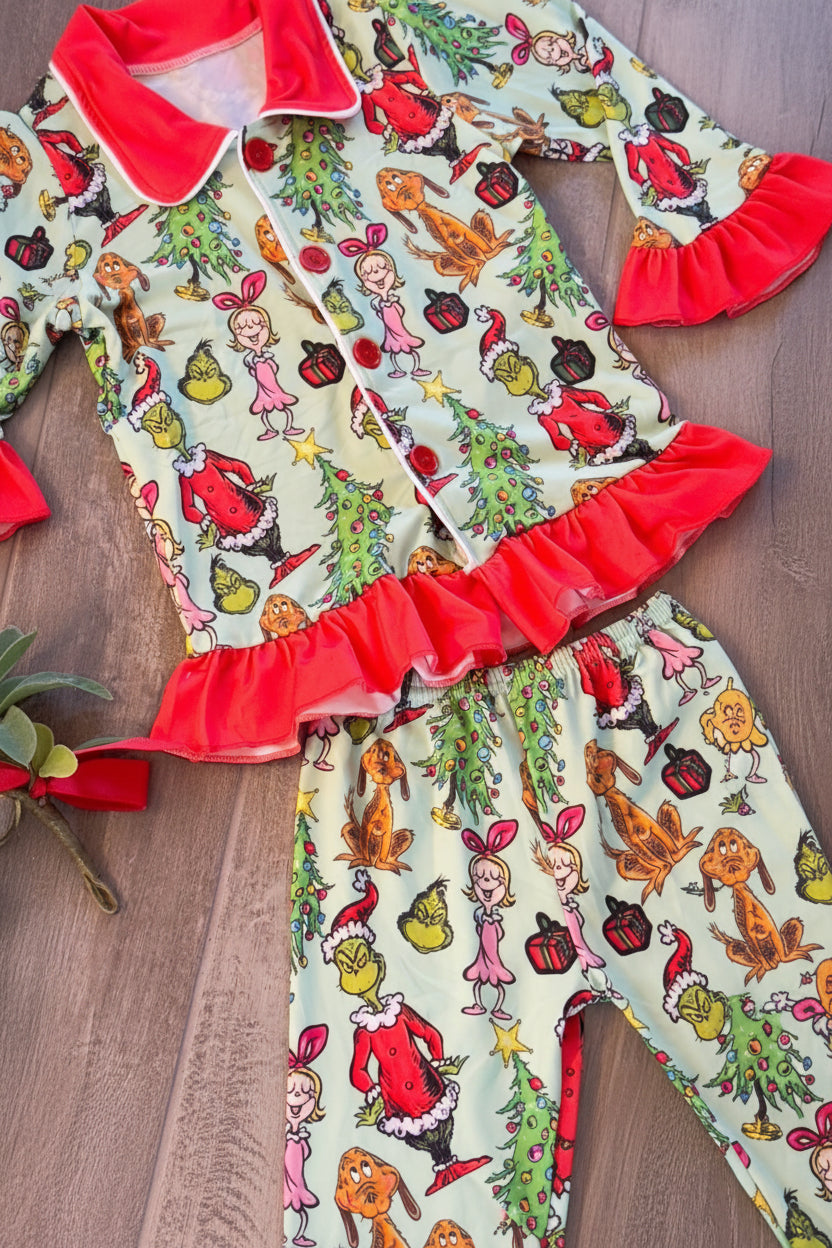 Girls Grinch Cindy Lou and Max Christmas Pajama Set - Double Take Western Boutique