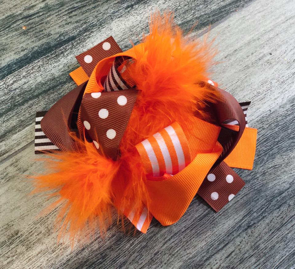 Fall Orange & Brown Feather Bow - Nico Bella Boutique