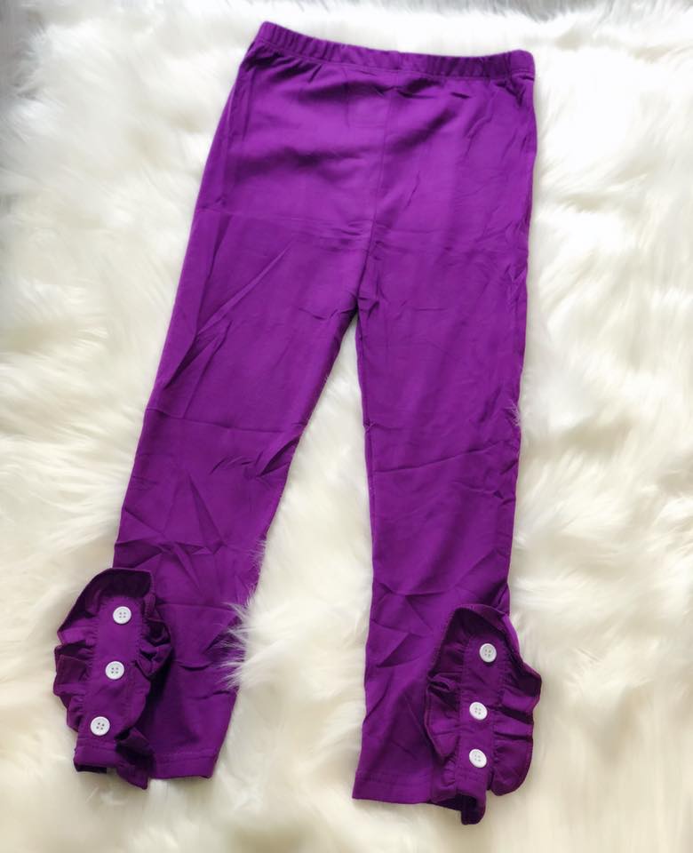 Purple Side Button Ruffle Leggings - Nico Bella Boutique