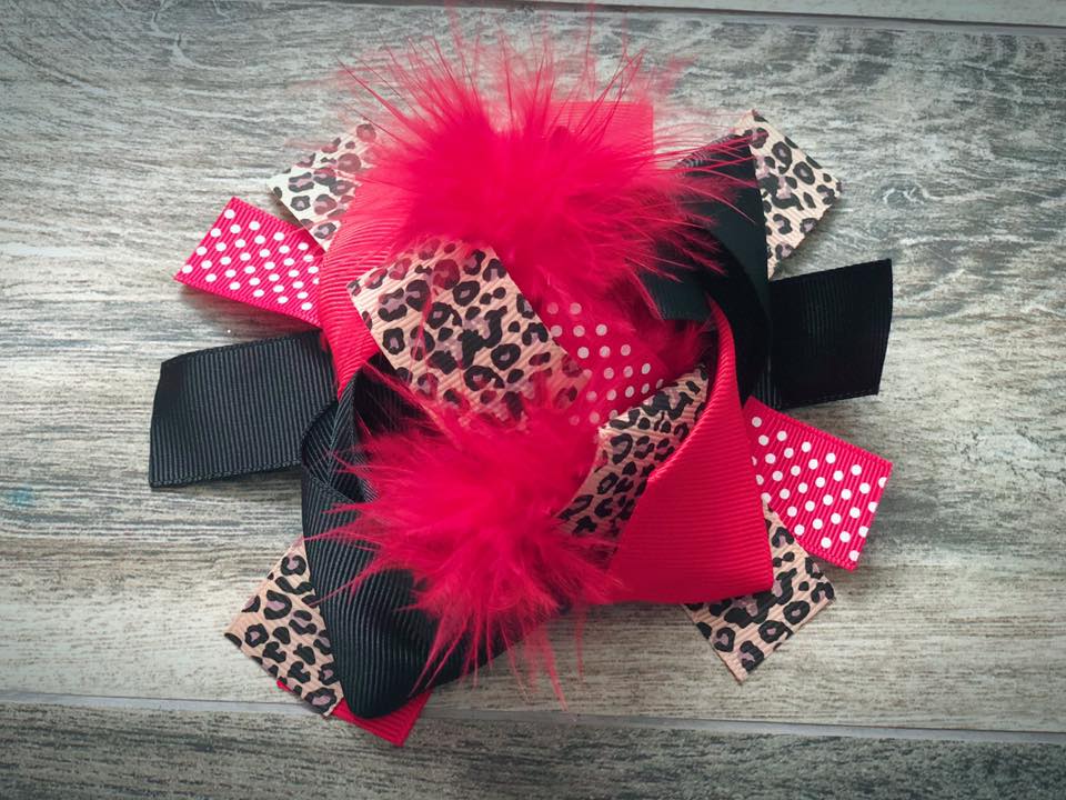 Red & Cheetah Feather Bow - Nico Bella Boutique