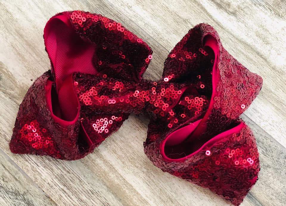 Burgundy Sequin Bow - Nico Bella Boutique