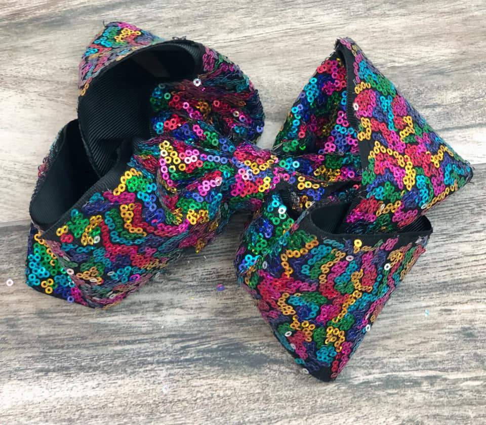 Black Rainbow Sequin Bow - Nico Bella Boutique