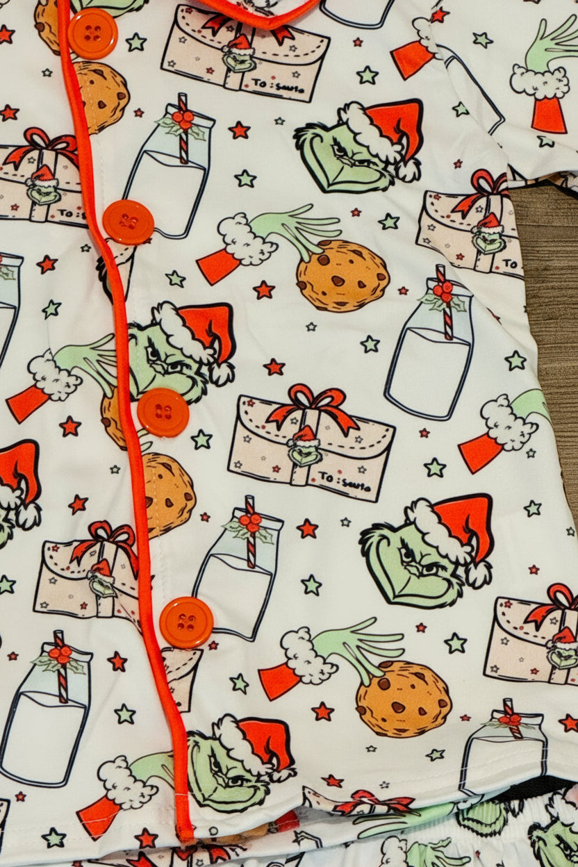Grinch Milk & Cookies Christmas Pajama Set