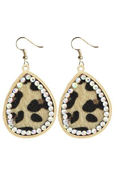 Leopard Crystal Lined Hide Earrings - Nico Bella Boutique