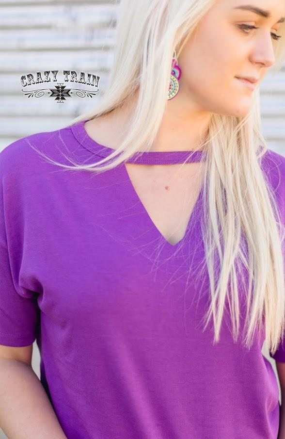 Purple V-neck Textline Top - Nico Bella Boutique