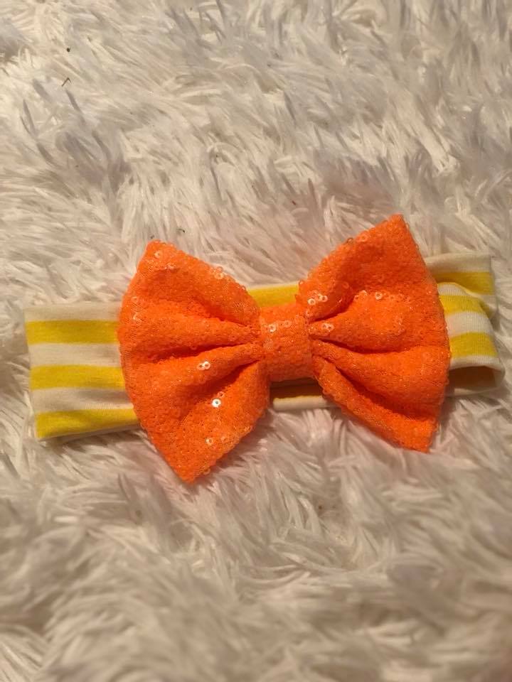 Yellow Striped Orange Bow Headband - Nico Bella Boutique