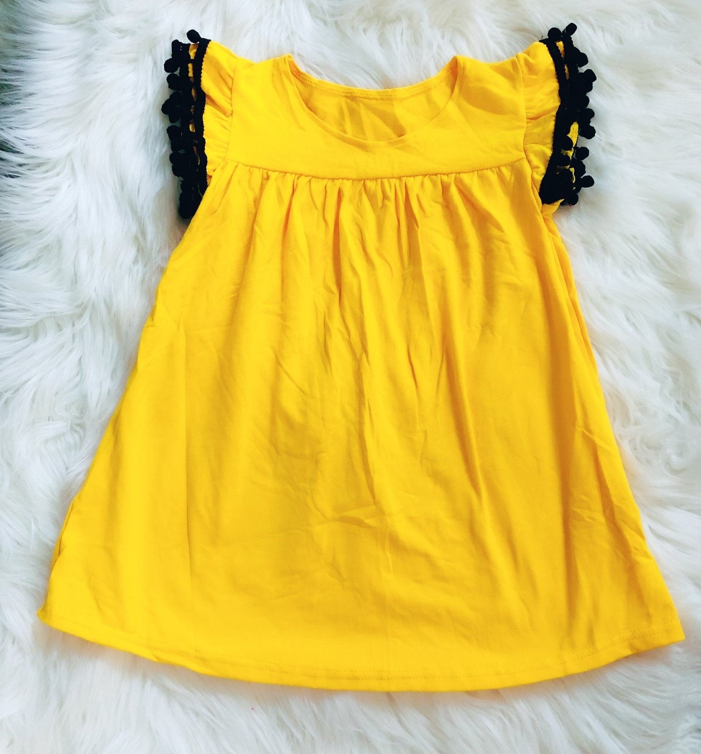 Yellow Black Pom Pom Pearl Tunic - Nico Bella Boutique