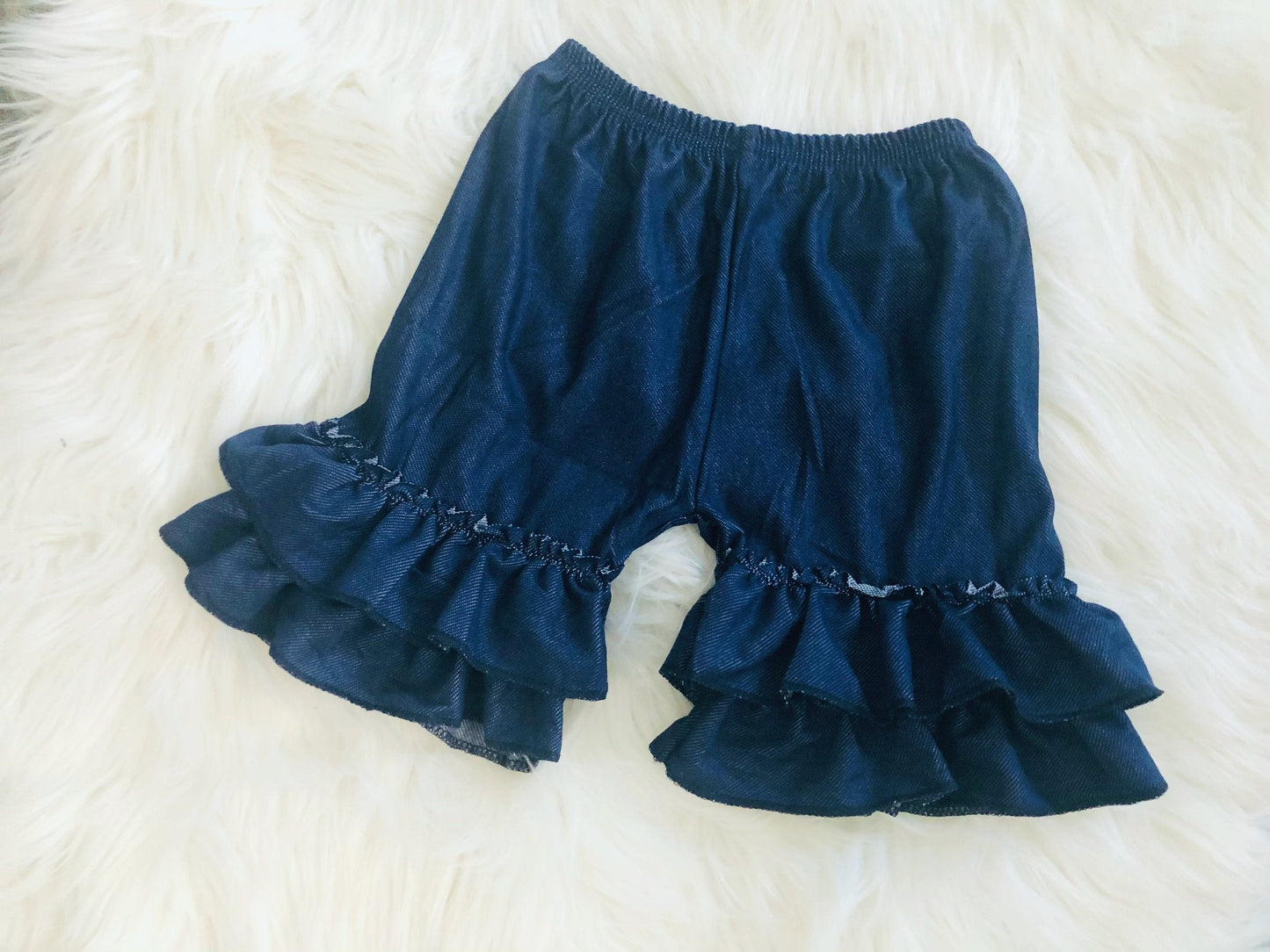 Knit Denim Double Ruffle Shorts - Nico Bella Boutique