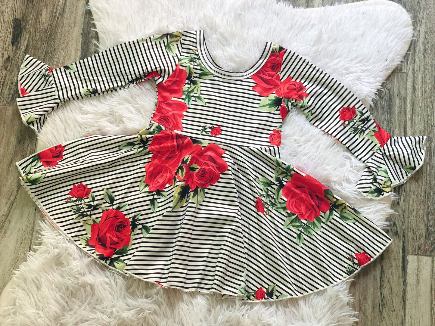 Red Rose Stripe Twirl Dress - Nico Bella Boutique