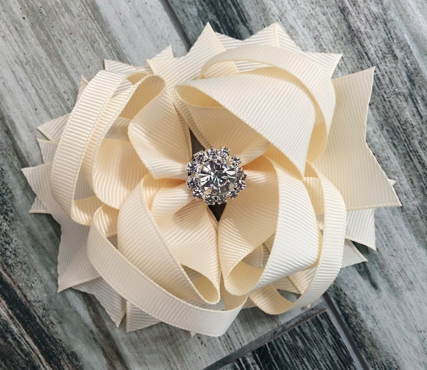 Ivory Rhinestone Hair Bow - Nico Bella Boutique