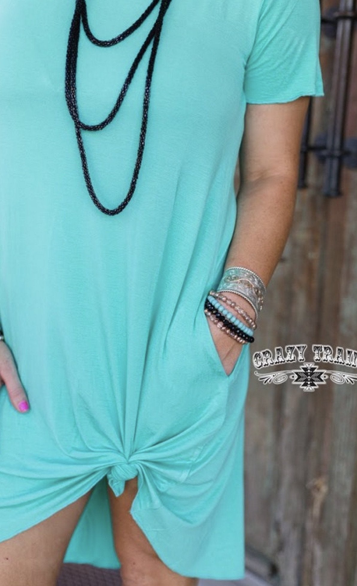 Turquoise Druzzy Pocket Dress - Nico Bella Boutique