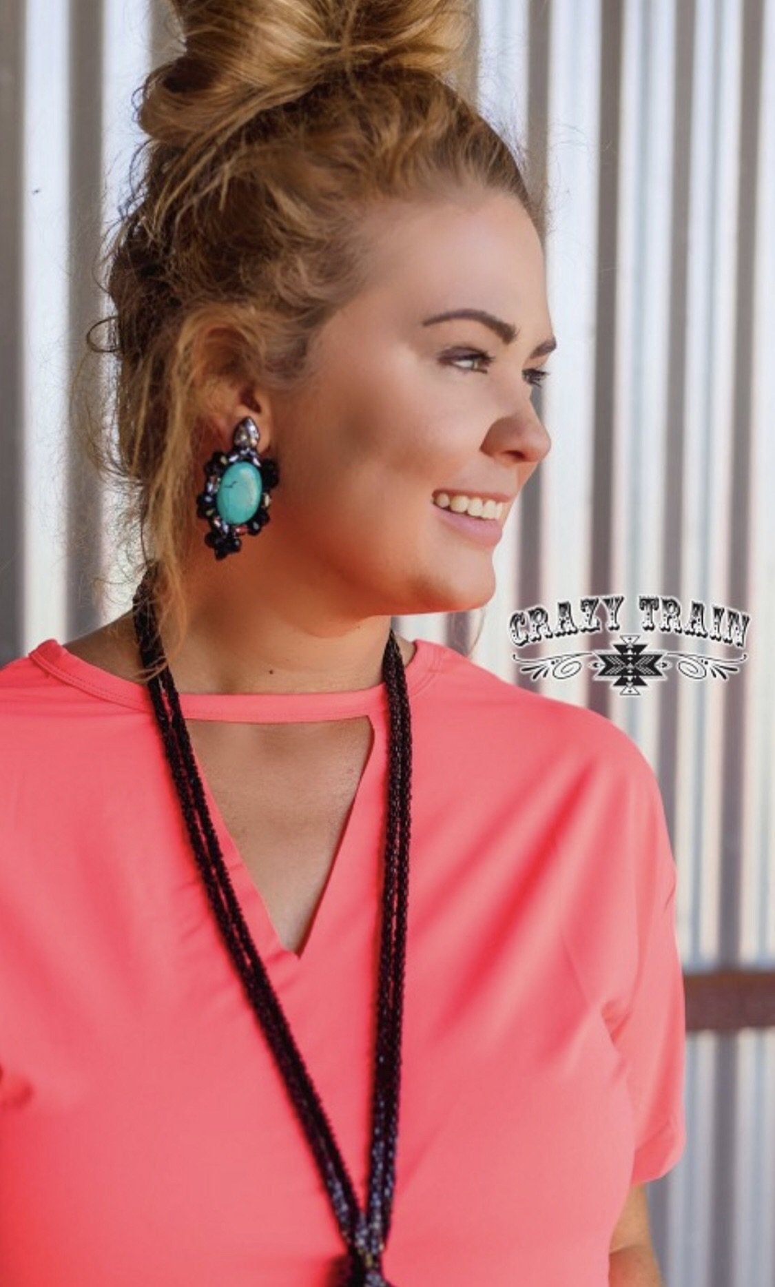 Crazy Coral V-neck Textline Top - Nico Bella Boutique