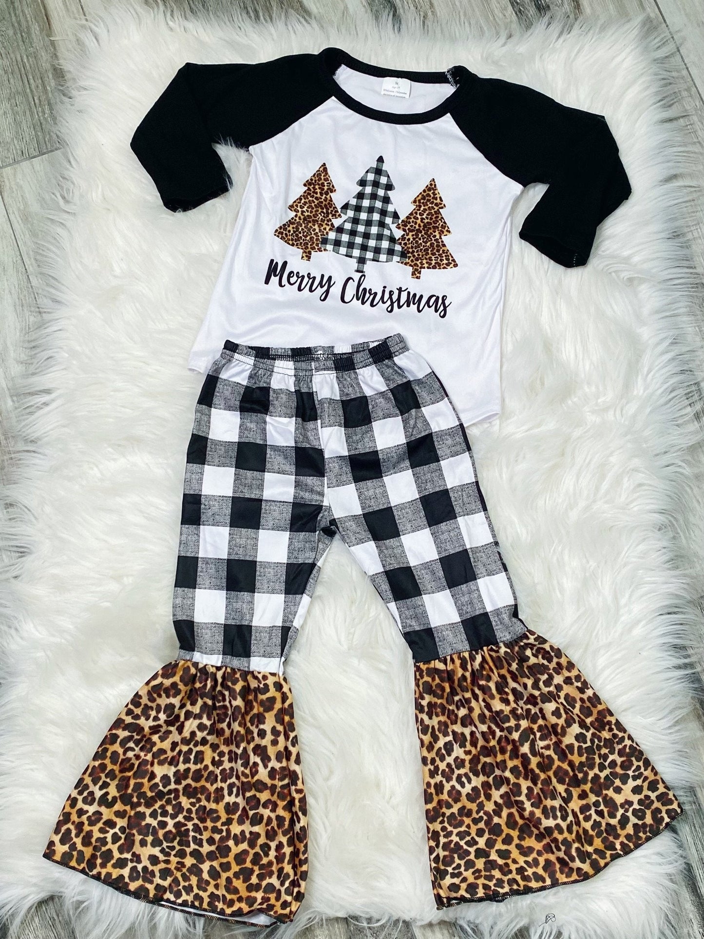 Merry Christmas White Buffalo Plaid Leopard Set - Nico Bella Boutique
