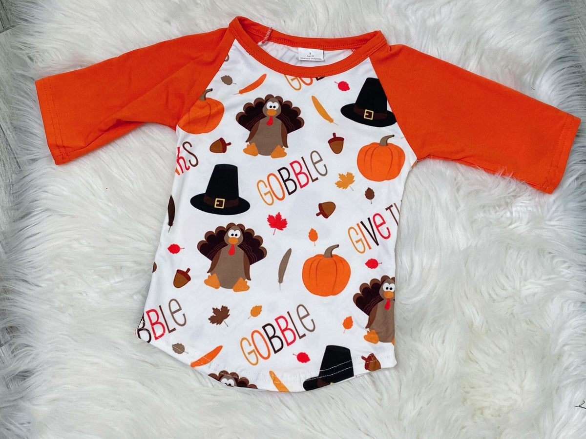 Gobble Gobble Turkey Raglan - Nico Bella Boutique