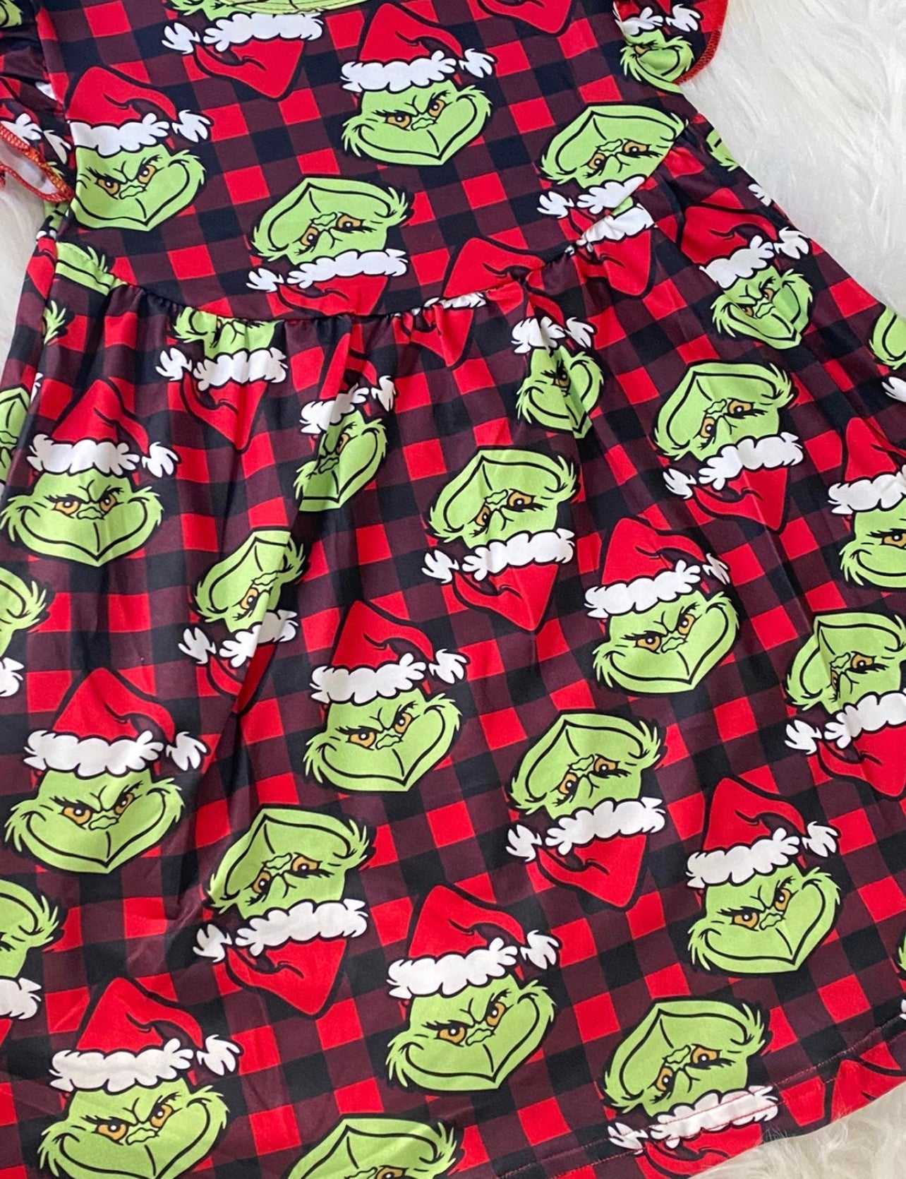 The Grinch Buffalo Plaid Girls Pearl Dress