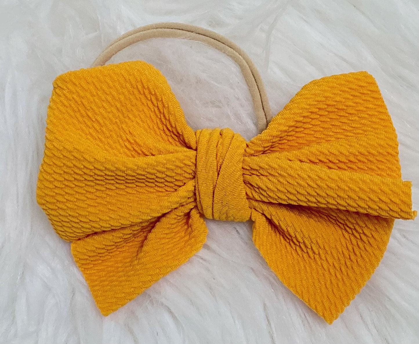 Mustard Nylon Baby Bow Headband - Nico Bella Boutique