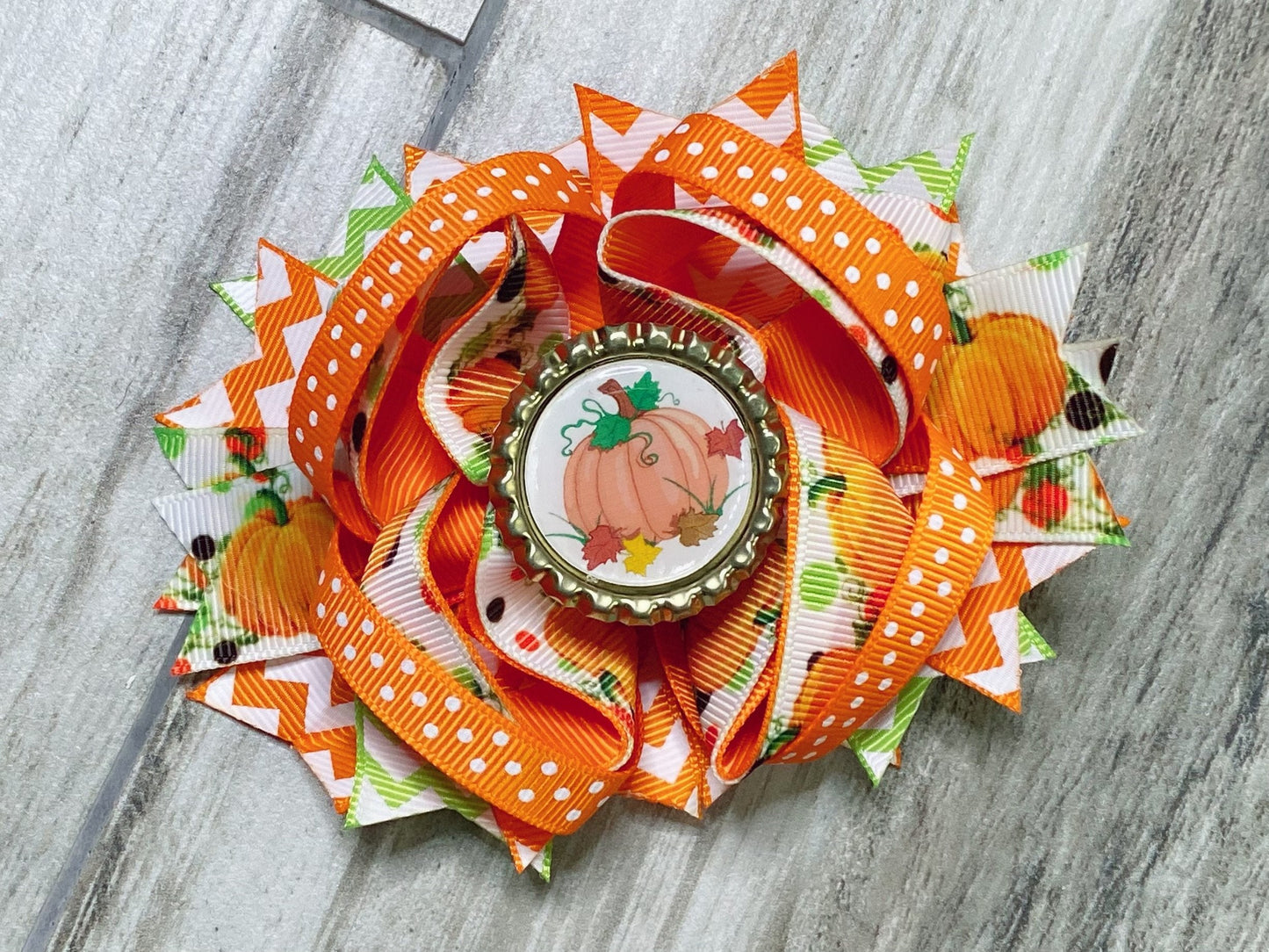 Pumpkin Chevron Hair Bow - Nico Bella Boutique