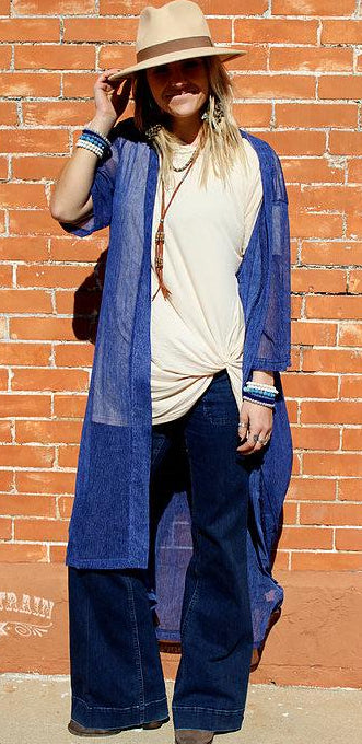 Heather Blue Duster - Nico Bella Boutique