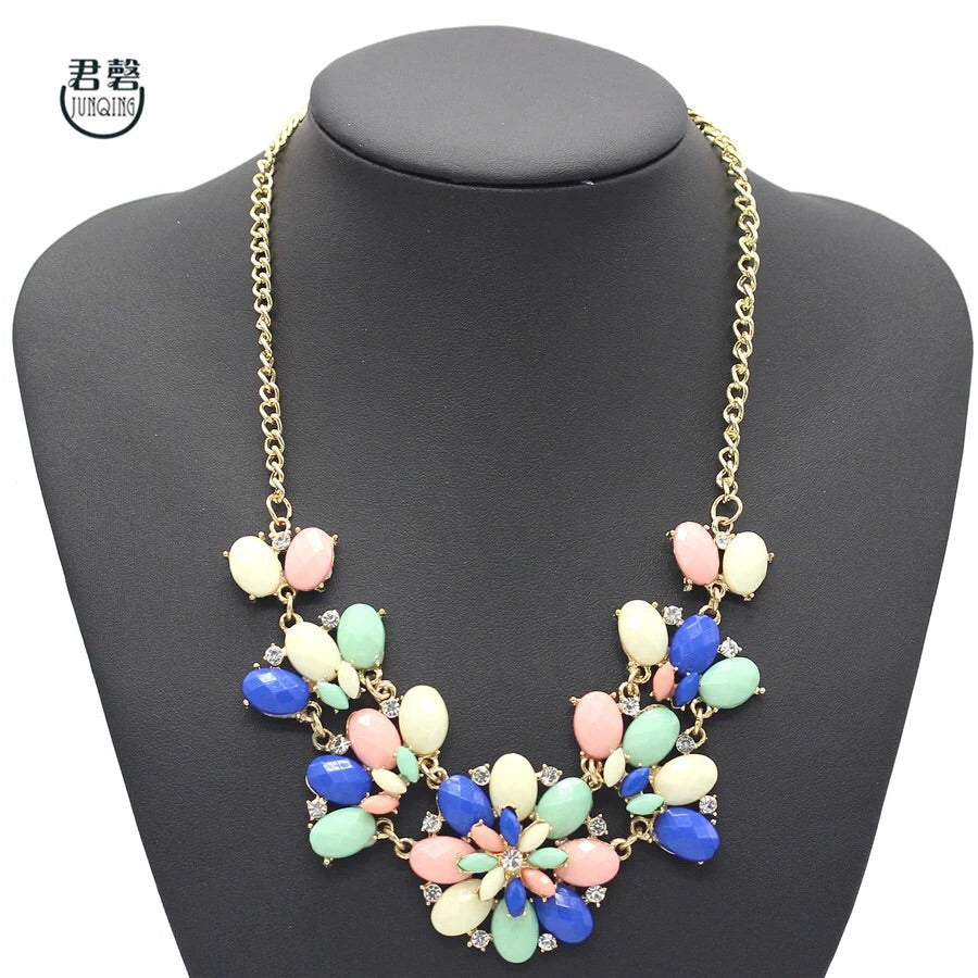 Multi-Flower Gem Statement Necklace - Nico Bella Boutique