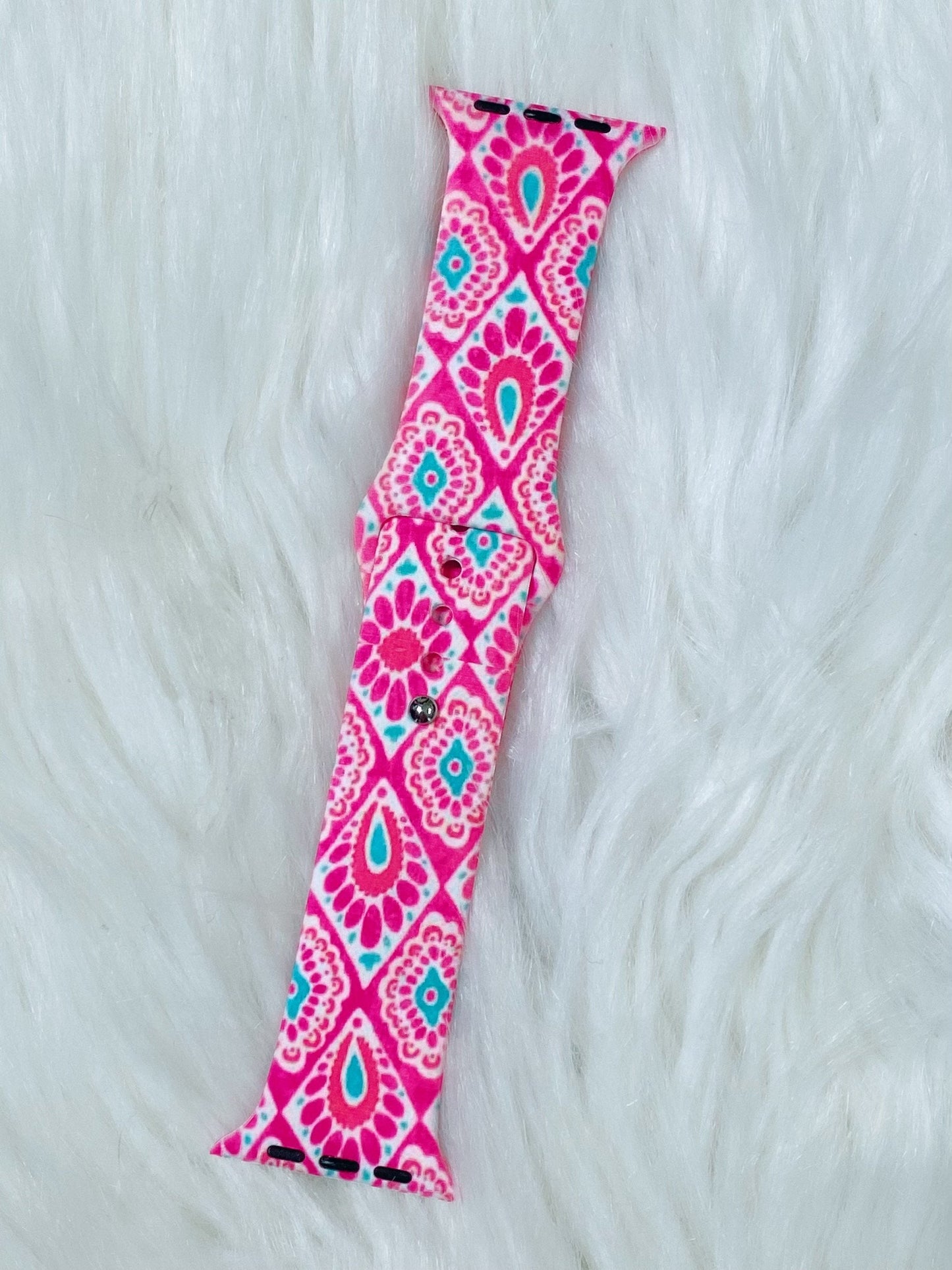 Pink and Turquoise Diamond Damask i-Watch Band - Nico Bella Boutique
