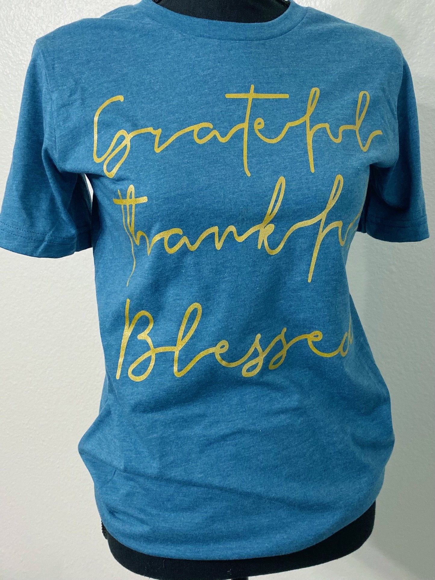 Grateful Thankful Blessed Heather Teal Graphic Tee - Nico Bella Boutique