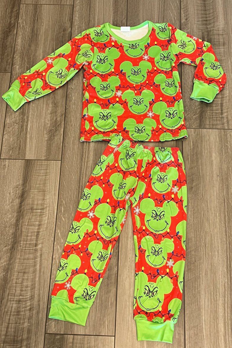 Grinch Mickey Silhouette Christmas Pajama Set