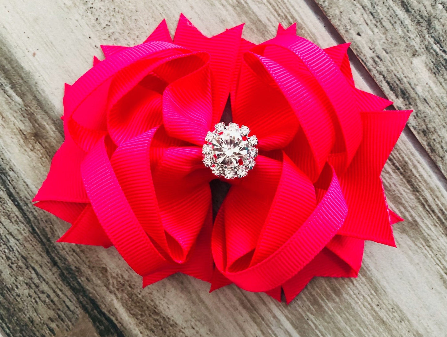 Bright Pink Rhinestone Hair Bow - Nico Bella Boutique