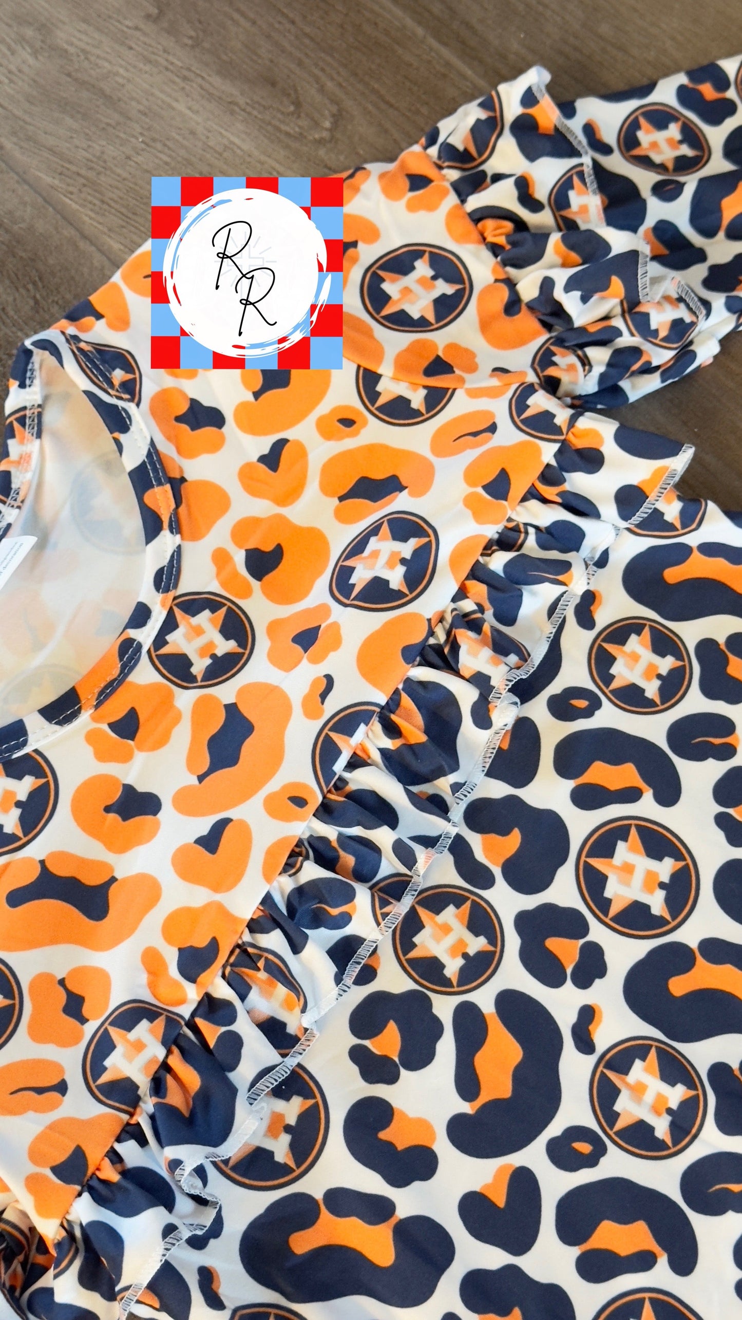 Girls Houston Astros Leopard Ruffle Top