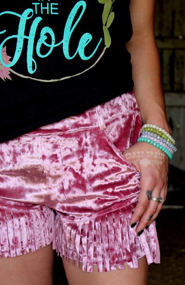 Dusty Pink Girl's Best Fringe Velvet Shorts - Nico Bella Boutique 