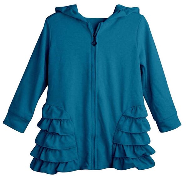 Teal Girls Ruffle Zip Up Hood Cardigans - Nico Bella Boutique 