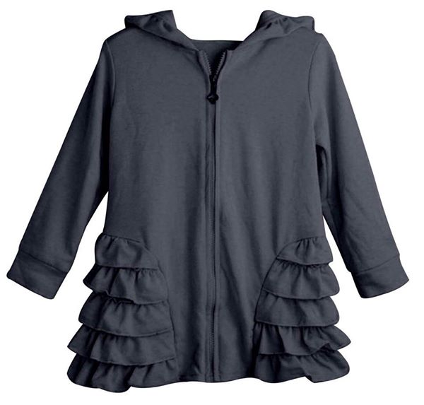 Grey Girls Ruffle Zip Up Hood Cardigans - Nico Bella Boutique 