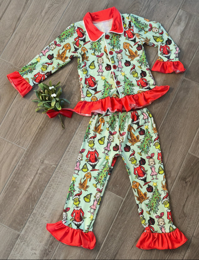 Girls Grinch Cindy Lou and Max Christmas Pajama Set - Double Take Western Boutique