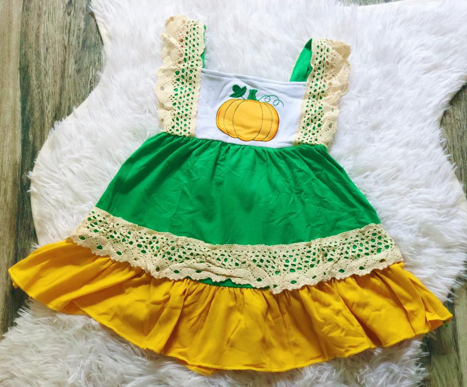 Pumpkin Tie-Back Applique Dress - Nico Bella Boutique 