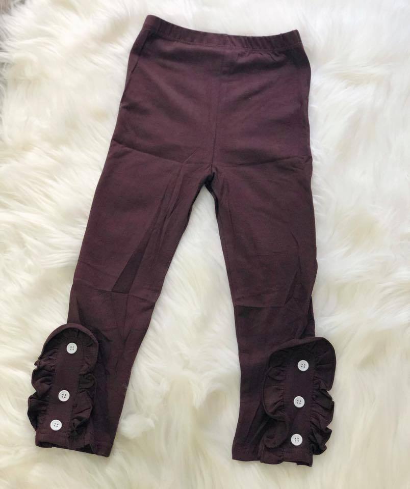 Brown Side Button Ruffle Leggings - Nico Bella Boutique 