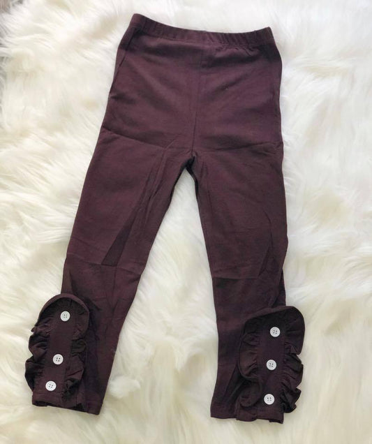 Brown Side Button Ruffle Leggings - Nico Bella Boutique 