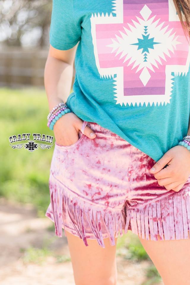 Dusty Pink Girl's Best Fringe Velvet Shorts - Nico Bella Boutique 