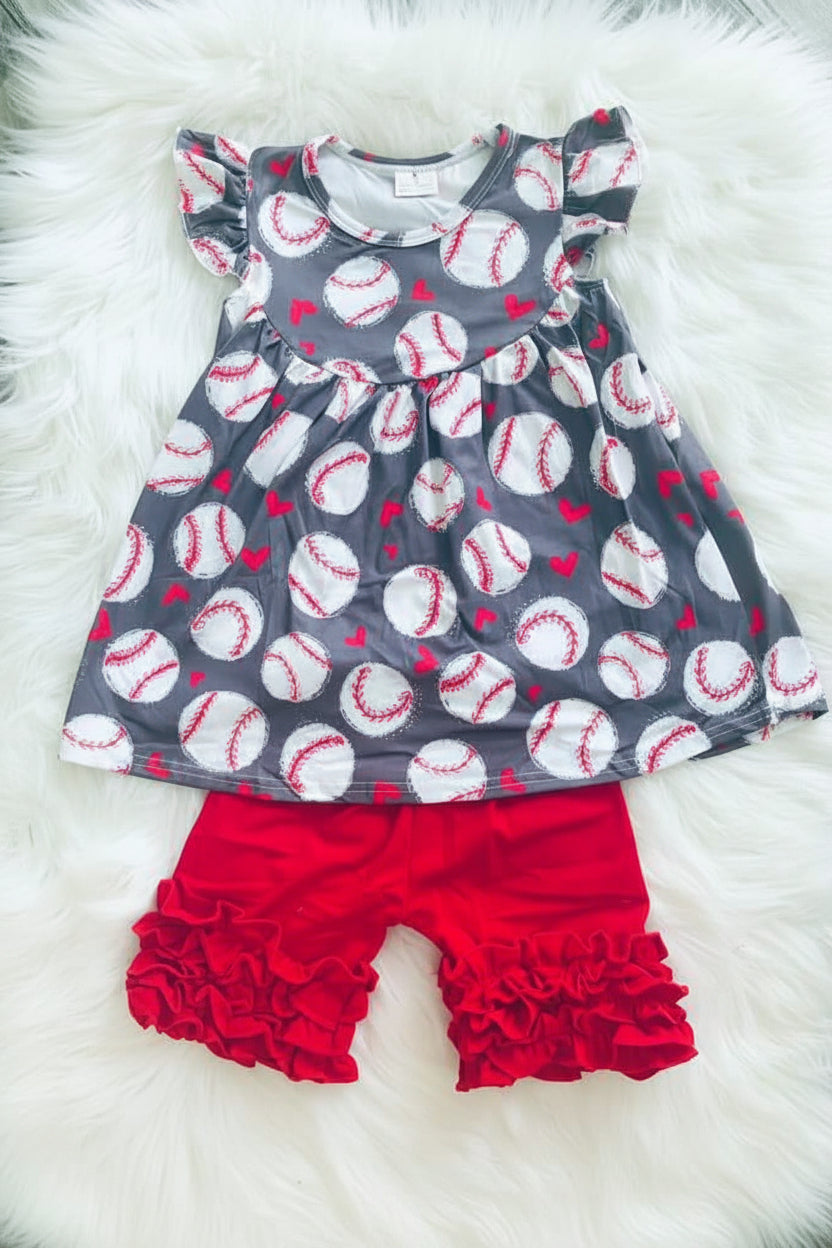 Grey Baseball Short Set - Nico Bella Boutique 