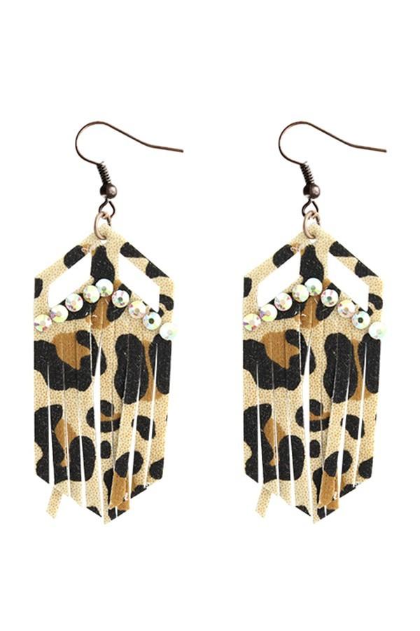 Leopard Fringe Cut Crystal Earrings - Nico Bella Boutique 
