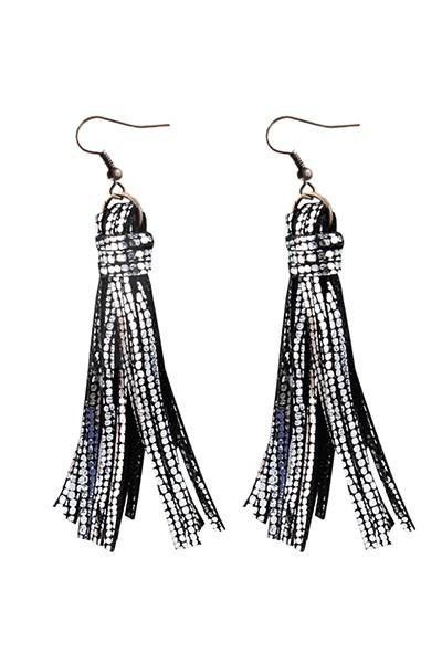 Silver and Black Tassel Fringe Earrings - Nico Bella Boutique 