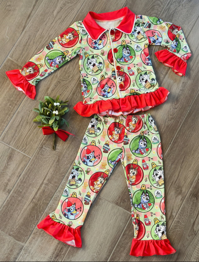 Girls Bluey Christmas Ruffle Christmas Pajama Set - Double Take Western Boutique