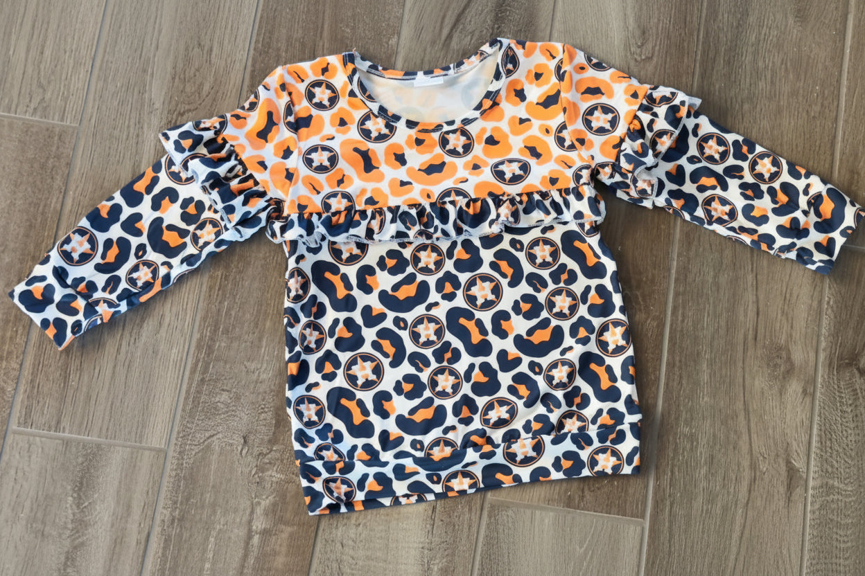 Girls Houston Astros Leopard Ruffle Top