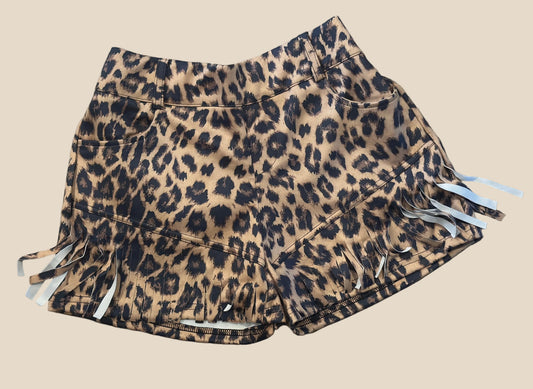 Suede You Look Leopard Fringe Shorts