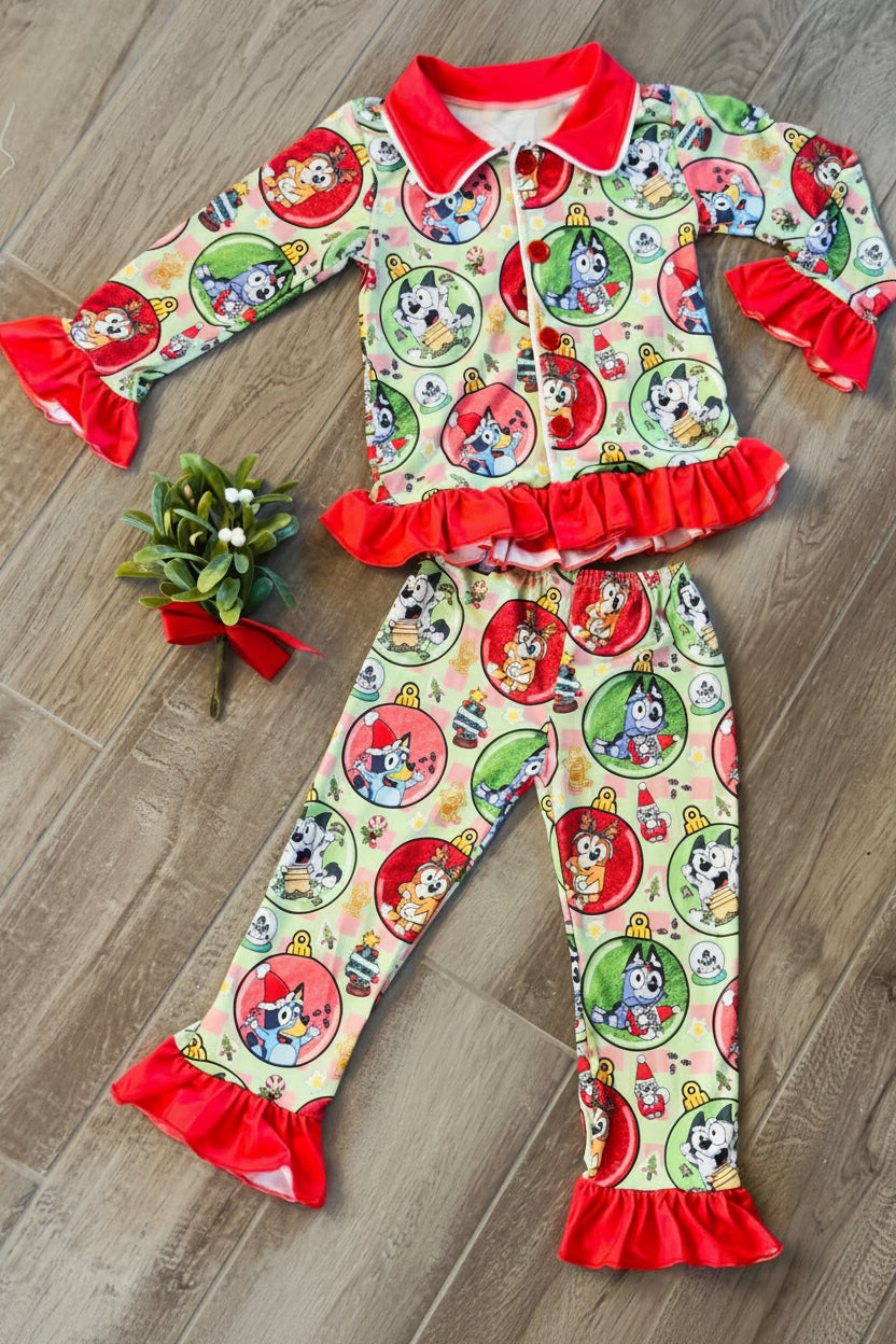 Girls Bluey Christmas Ruffle Christmas Pajama Set - Double Take Western Boutique