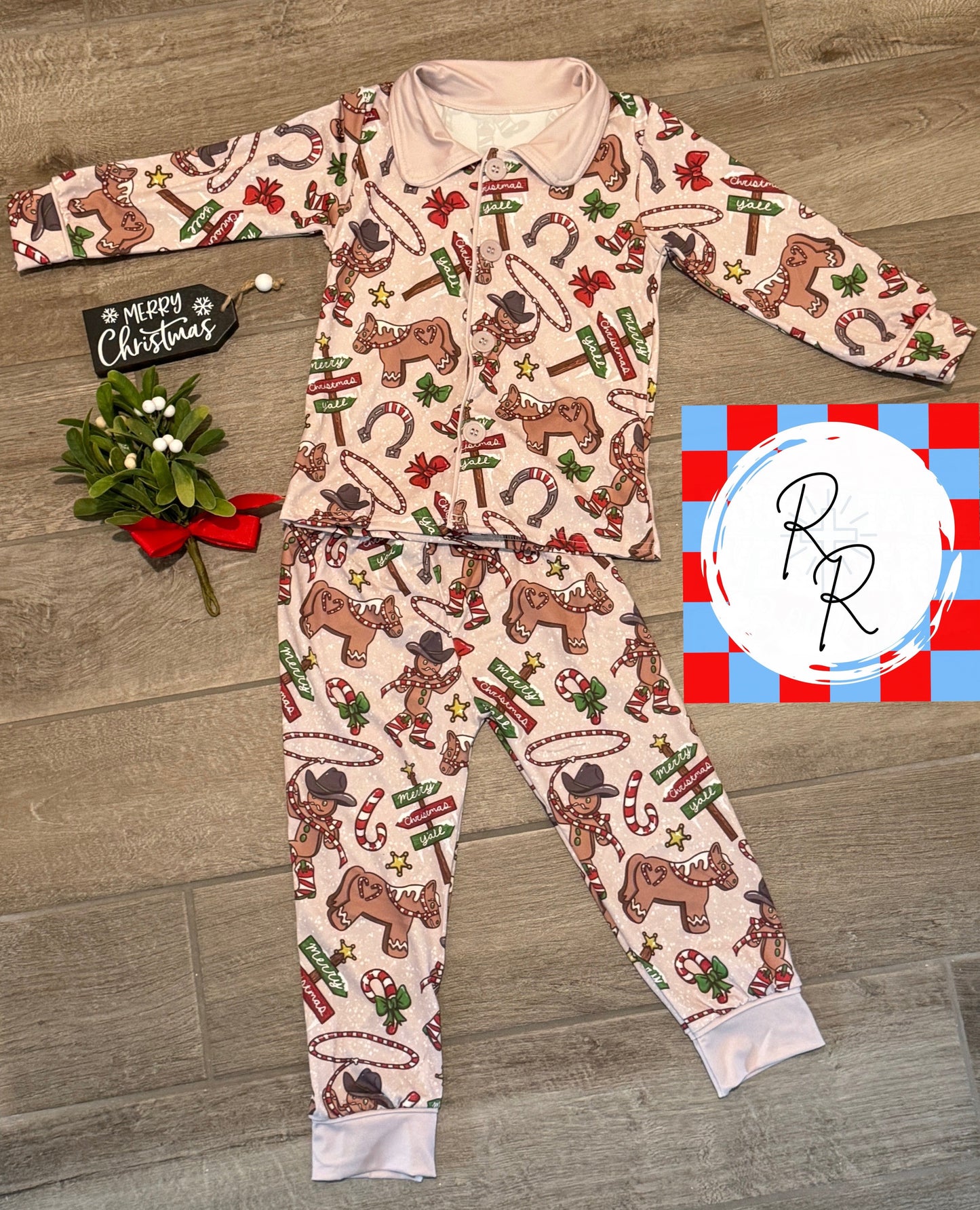 Gingerbread Cowboy Christmas Pajama Set