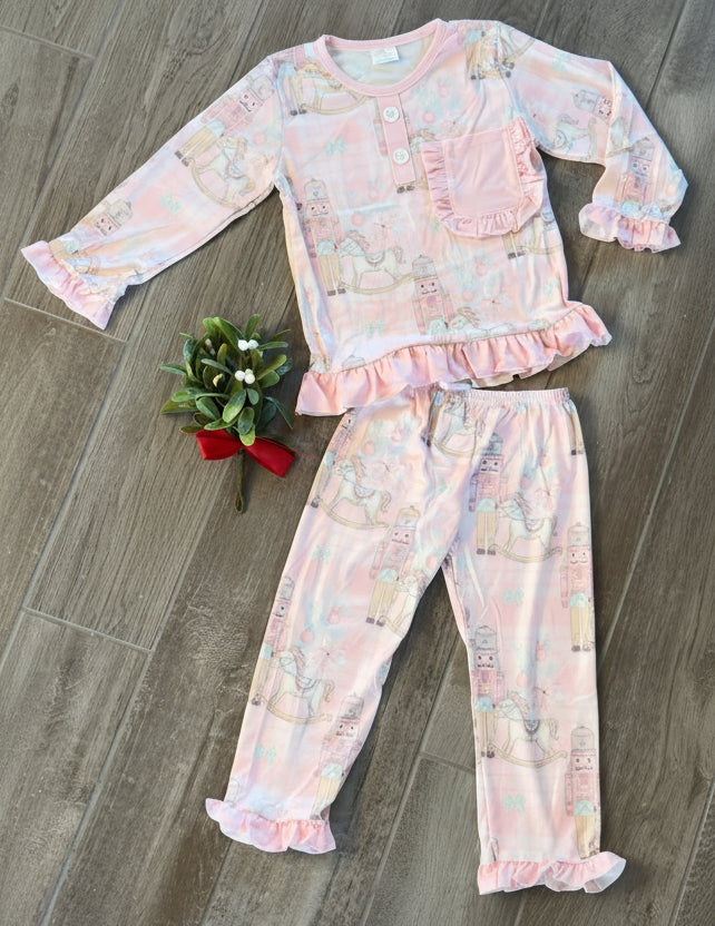 Girls Pink Nutcracker Christmas Pajama Set