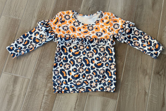 Girls Houston Astros Leopard Ruffle Top
