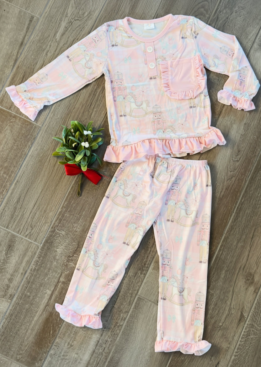 Girls Pink Nutcracker Christmas Pajama Set
