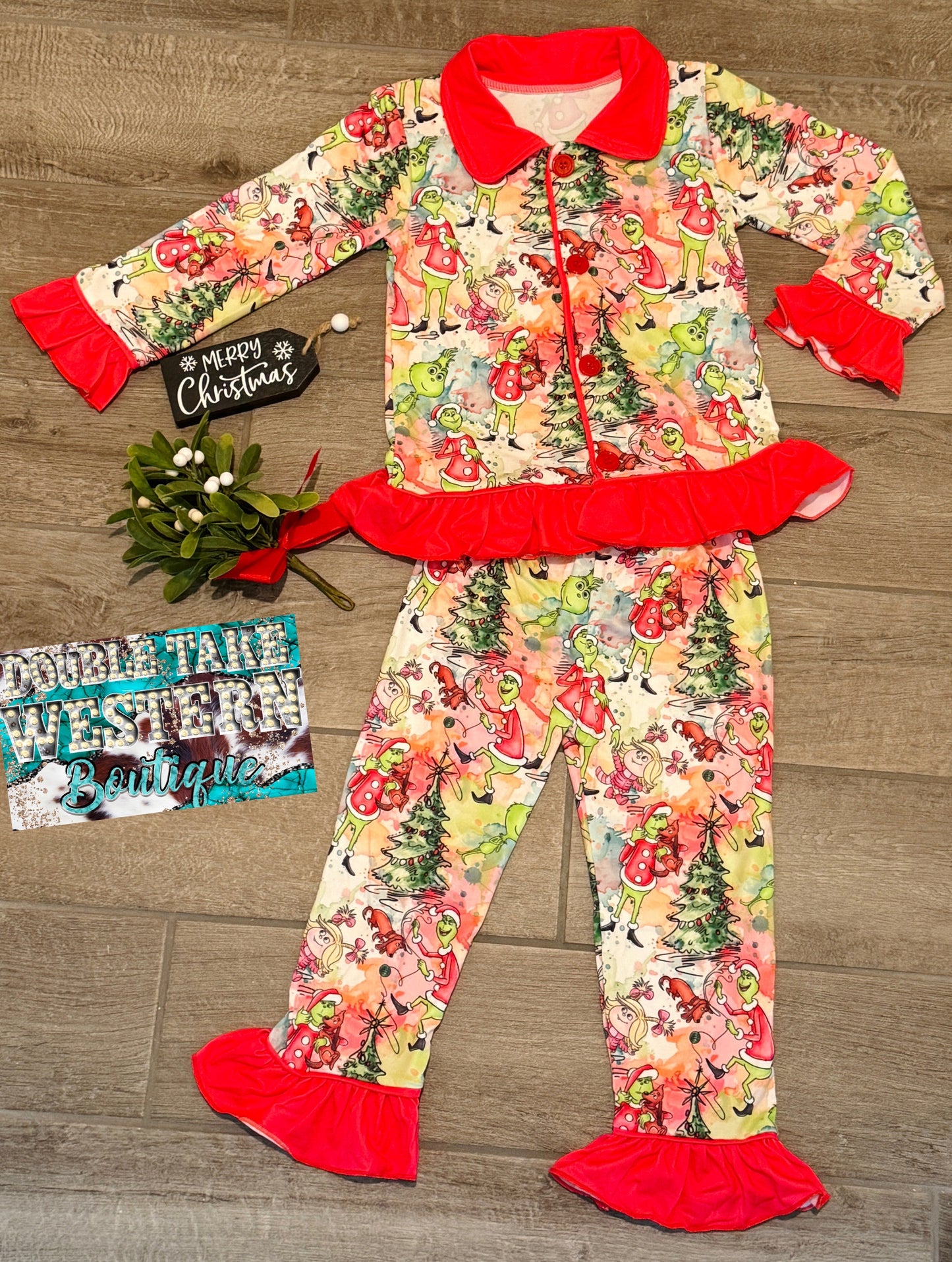 Girls New Grinch Christmas Pajama Set - Double Take Western Boutique