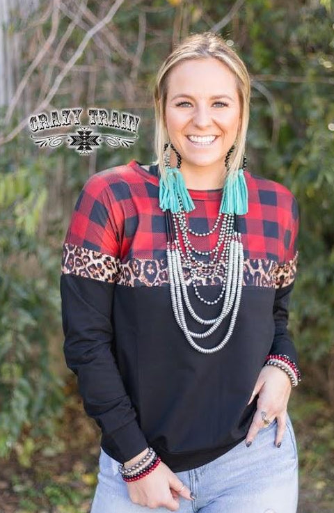 Breckenridge Pullover - Buffalo Plaid Leopard - Nico Bella Boutique 