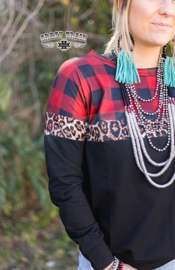 Breckenridge Pullover - Buffalo Plaid Leopard - Nico Bella Boutique 